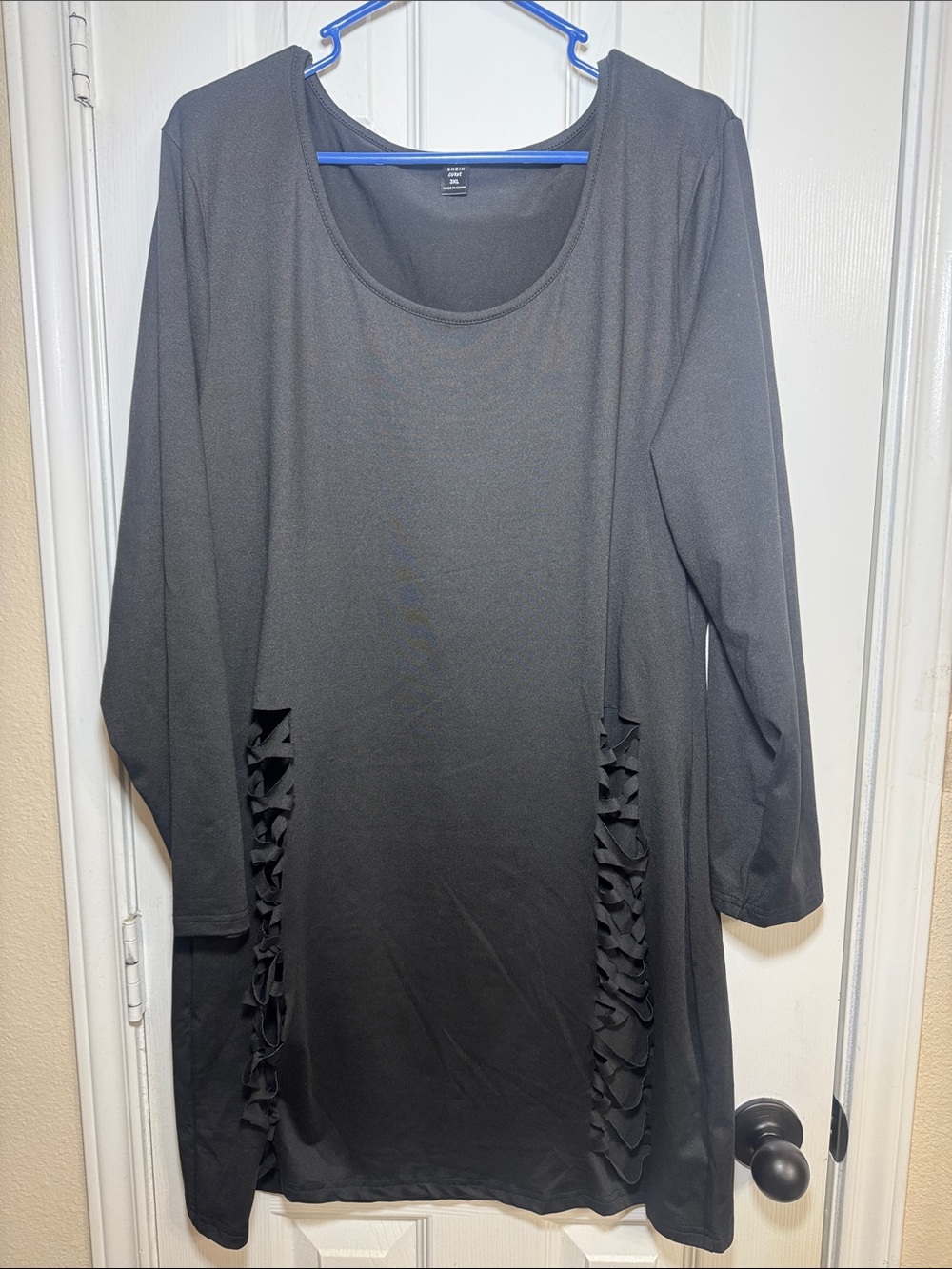 Black Long Sleeve Scoop Neck Tunic with Side Lace-Up Panels